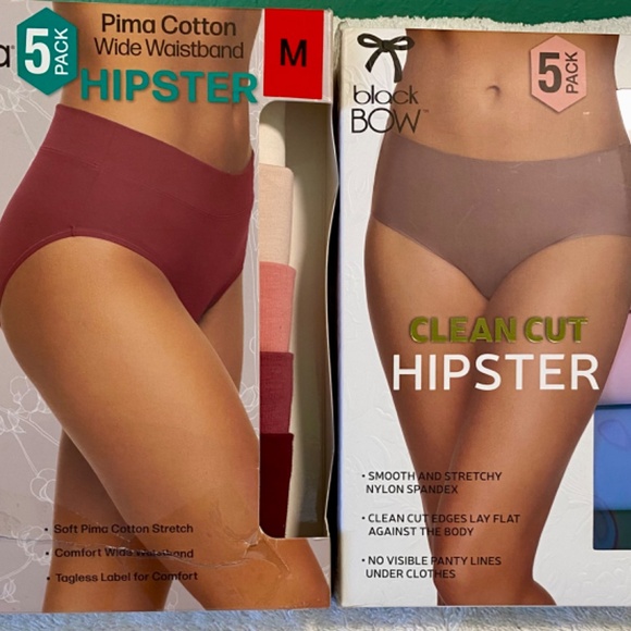 NIB BLACK BOW SEAMLESS SPANDEX & FELINA COTTON HIPSTER UNDERWEAR- BOTH 5 PACK M - Picture 7 of 7